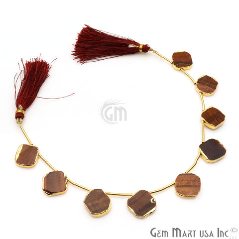 Red Tiger Free Form Gold Electroplated 18x15mm Crafting Beads Gemstone 9 Inch Strands - GemMartUSA