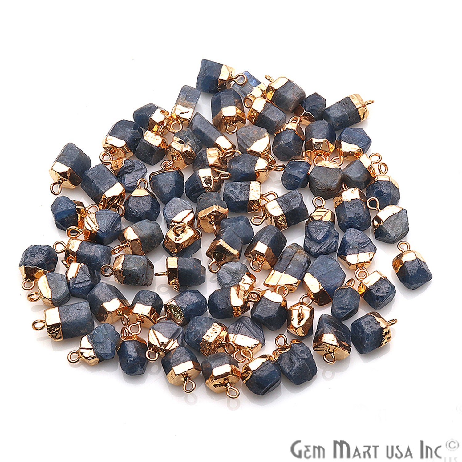 Rough Sapphire Gemstone 14x10mm Organic Gold Edged Single Bail Connector Charm - GemMartUSA