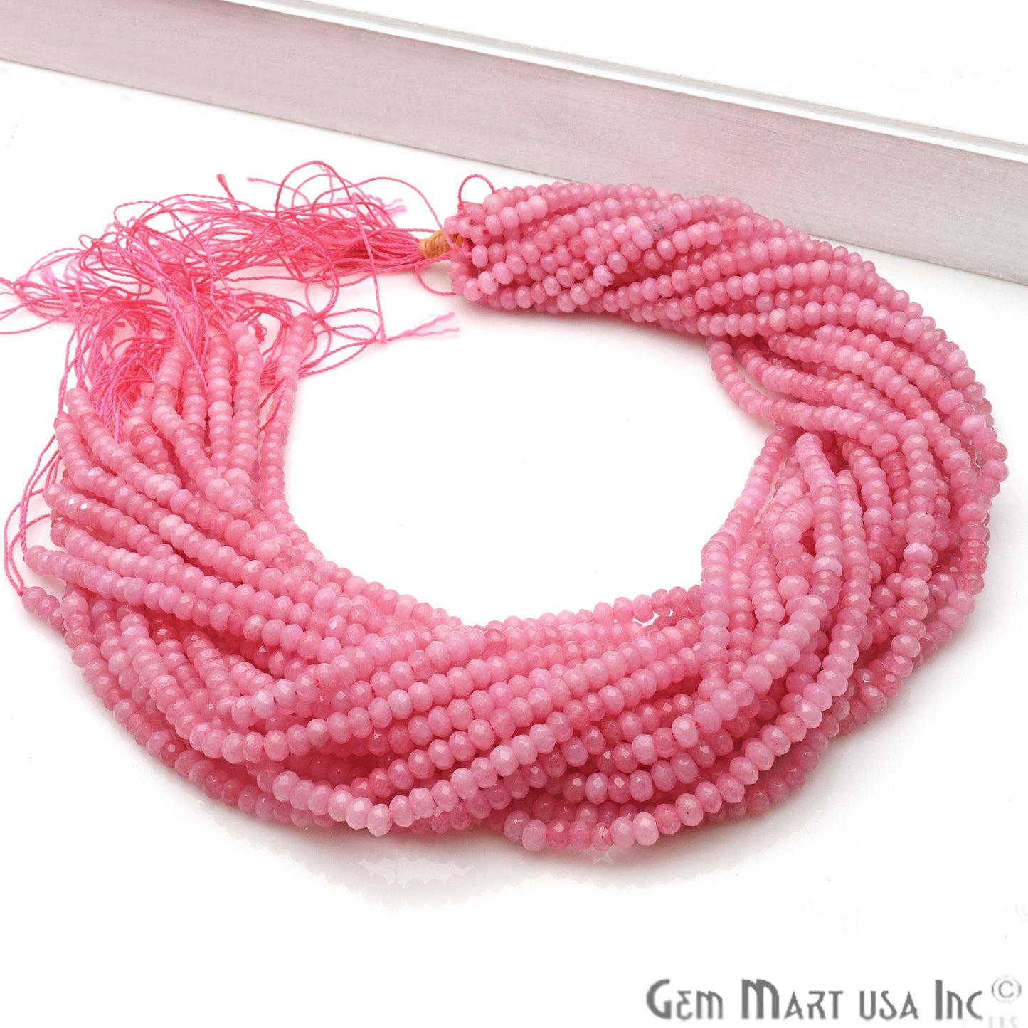 Baby Pink Jade 3-4mm Faceted Rondelle Beads Strands 14Inch - GemMartUSA