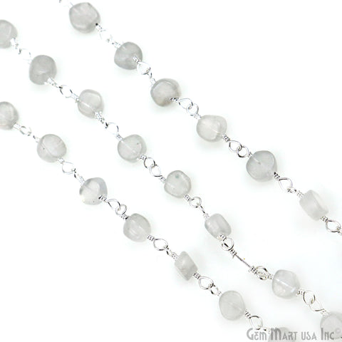 Rainbow Moonstone Faceted Coin Shape 3-4mm Silver Wire Wrapped Rosary Chain