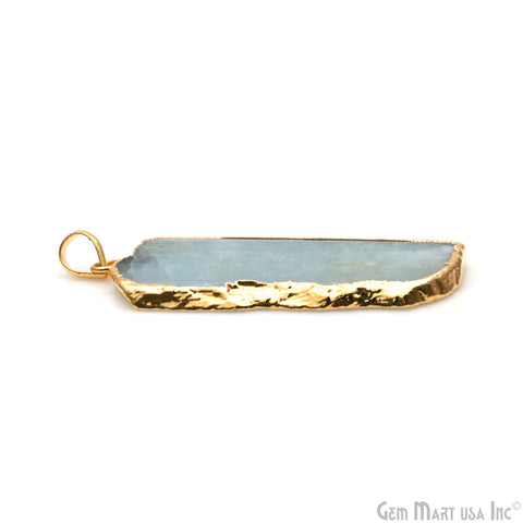 Aquamarine Free Form shape 53x20mm Gold Electroplated Gemstone Single Bail Pendant