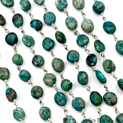 Chrysocolla Tumble Beads 8x5mm Silver Plated Gemstone Rosary Chain