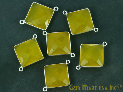 Yellow Chalcedony Square 16mm Double Bail Gemstone Silver Bezel Connector