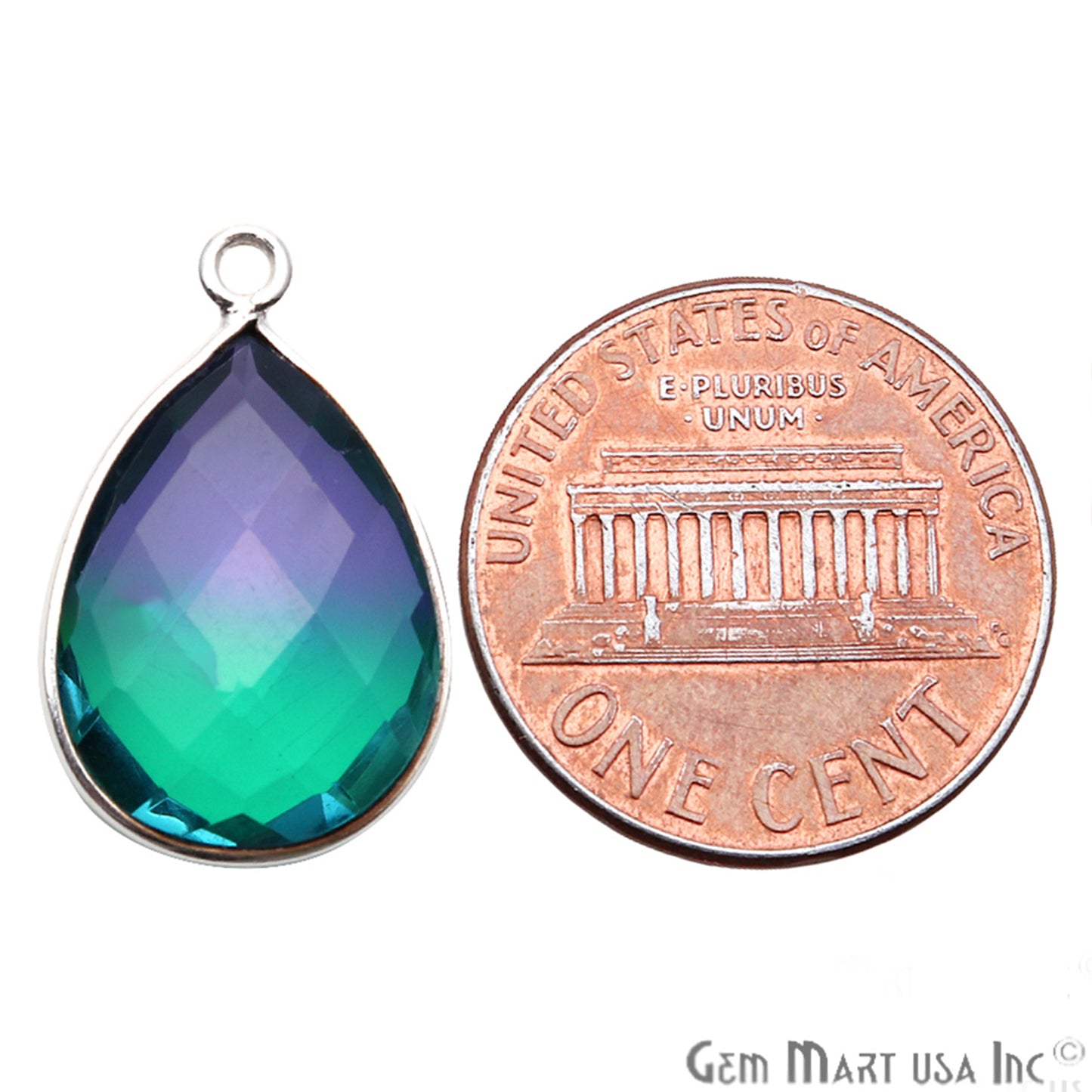 Green And Purple Aura Quartz 12x16mm Pears Doublet Connector - GemMartUSA