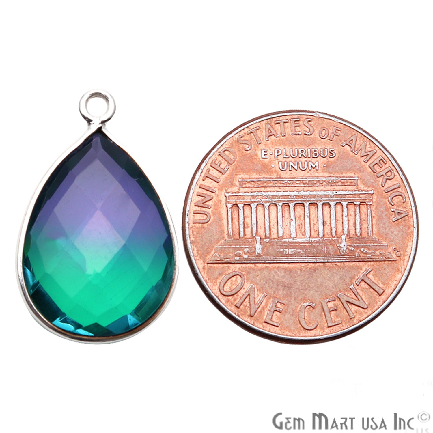 Green And Purple Aura Quartz 12x16mm Pears Doublet Connector - GemMartUSA