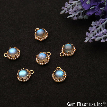 Labradorite 13x10mm Round Cabochon CZ Pave Gold Plated Gemstone Connector - GemMartUSA