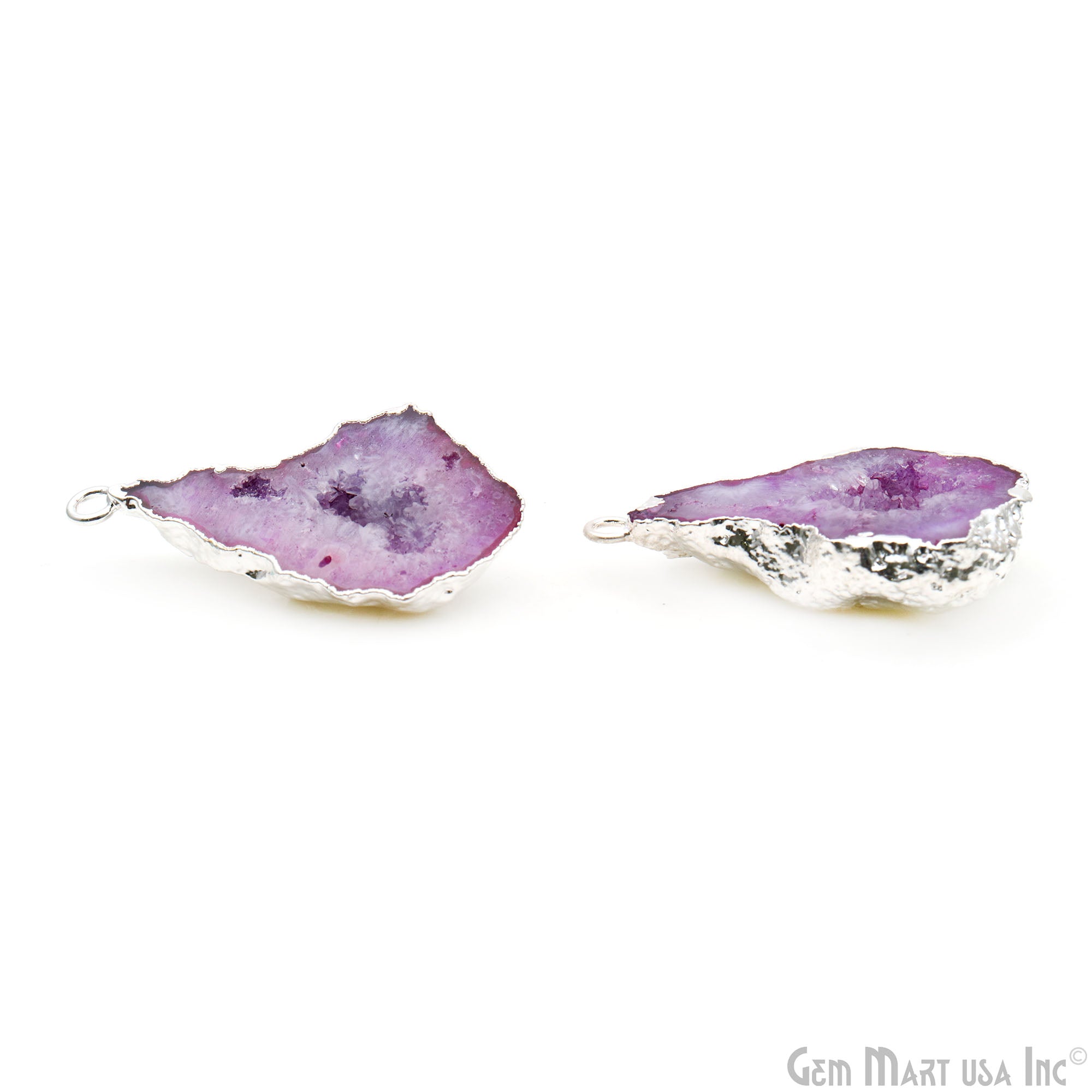 Geode Druzy 35x19mm Organic Silver Electroplated Single Bail Gemstone Earring Connector 1 Pair