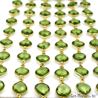 Peridot Faceted Heart 10mm Bezel Gold Plated Continuous Connector Chain