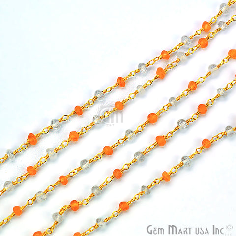 Carnelian With Crystal Gemstone Beaded Wire Wrapped Rosary Chain