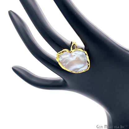 Natural Pearl Gemstone Gold edge Adjustable Ring - GemMartUSA