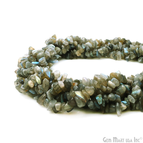 Labradorite Chip Beads, 34 Inch, Natural Chip Strands, Drilled Strung Nugget Beads, 7-10mm, Polished, GemMartUSA (CHLB-70004)