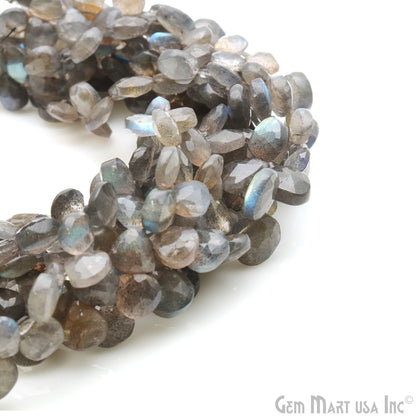 Labradorite Heart Beads, 8.5 Inch Gemstone Strands, Drilled Strung Briolette Beads, Heart Shape, 6-7mm