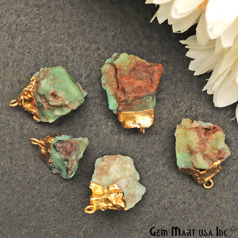 Rough Emerald Gemstone 25x18mm Gold Edged Bracelets Charm Connectors - GemMartUSA