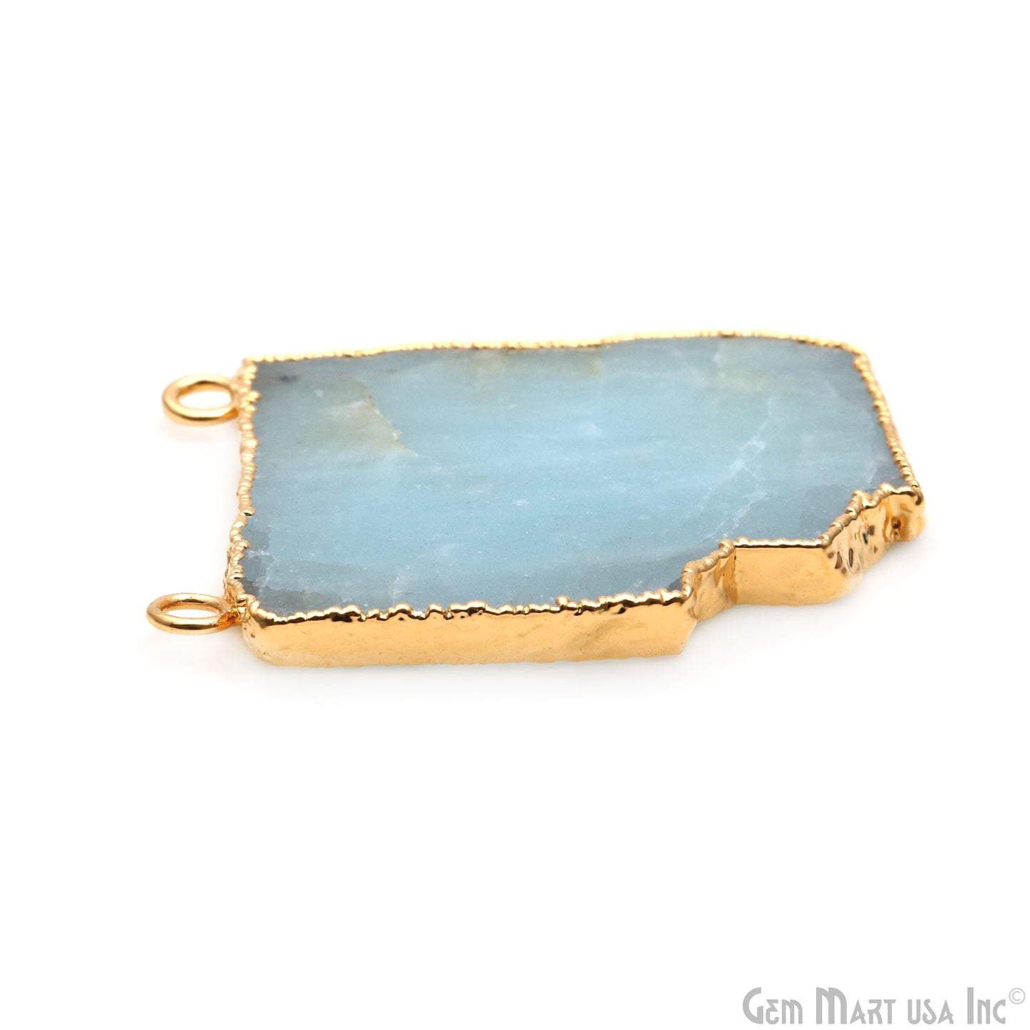 Aquamarine Free Form shape 44x37mm Gold Electroplated Gemstone Cat Bail Connector