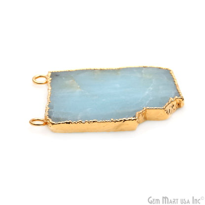 Aquamarine Free Form shape 44x37mm Gold Electroplated Gemstone Cat Bail Connector