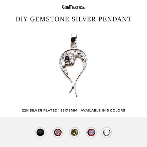 DIY Gemstone 35x18mm Silver Plated Unique Necklace Pendant