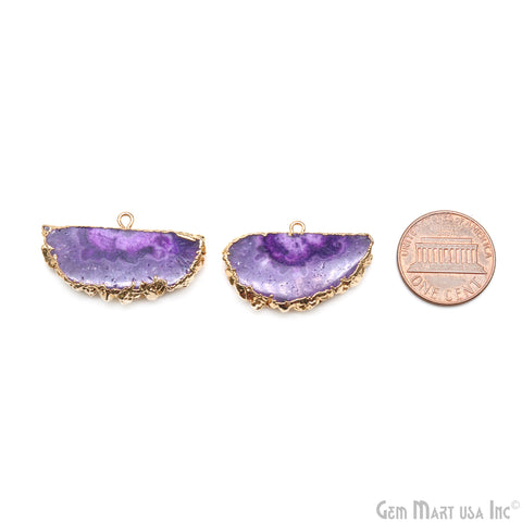 Agate Slice 18x31mm Organic Gold Electroplated Gemstone Earring Connector 1 Pair