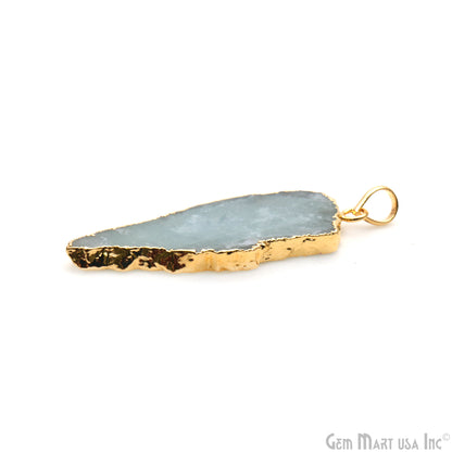 Aquamarine Free Form shape 50x18mm Gold Electroplated Gemstone Single Bail Pendant