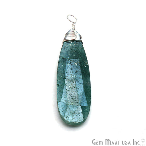 Emerald Silver Wire Wrapped 41x8mm Jewelry Making Pears Shape Connector - GemMartUSA