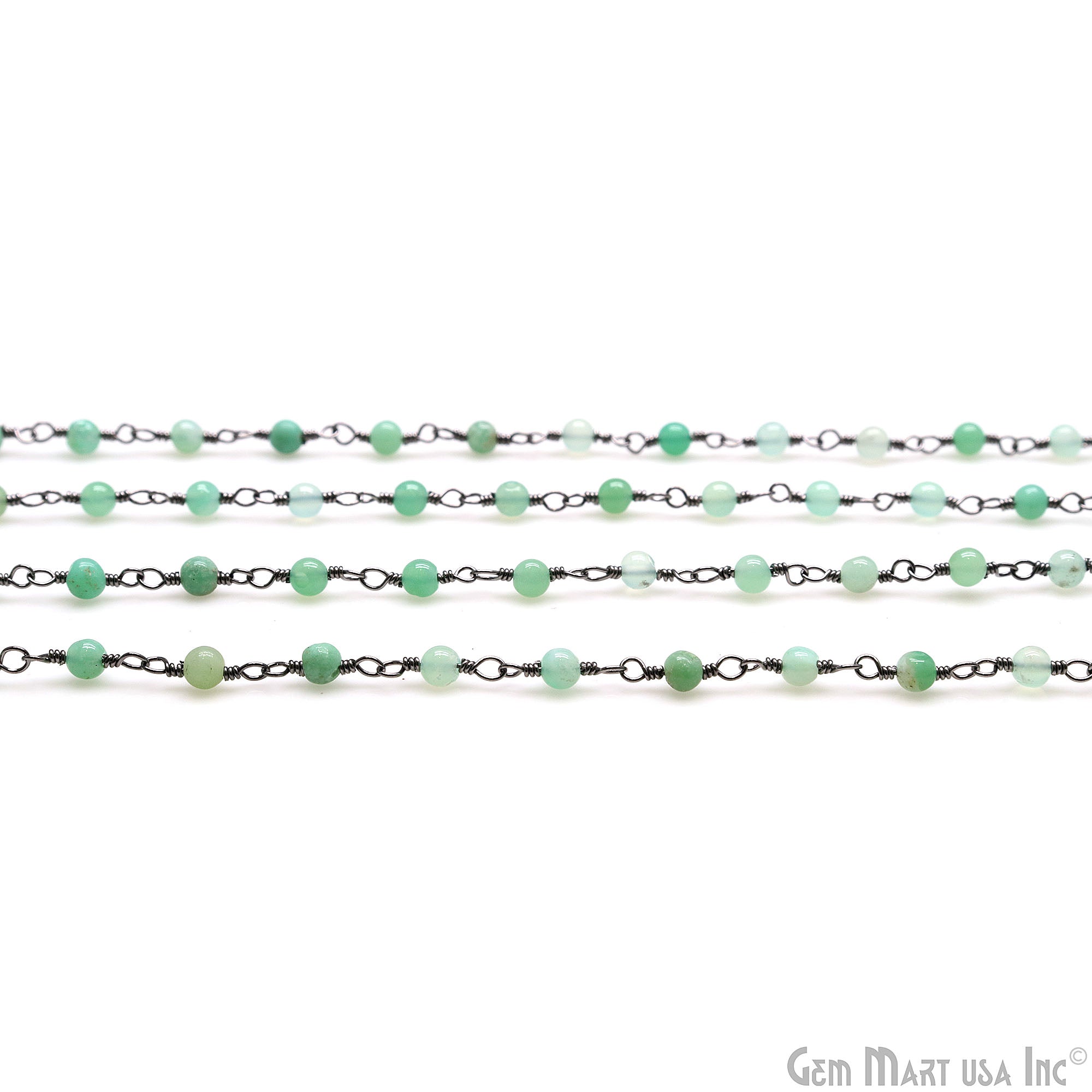 Chrysoprase Cabochon 3.5mm Oxidized Wire Wrapped Rosary Chain