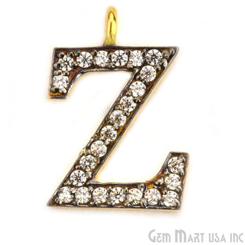 Z' Alphabet Charm CZ Pave Gold Vermeil Charm for Bracelet & Pendants - GemMartUSA