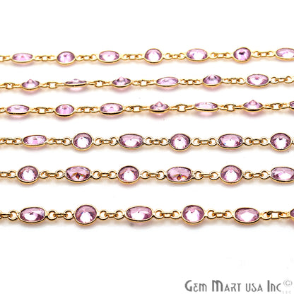 Pink Zirconia Round And Oval Gold Plated Continuous Connector Chain - GemMartUSA