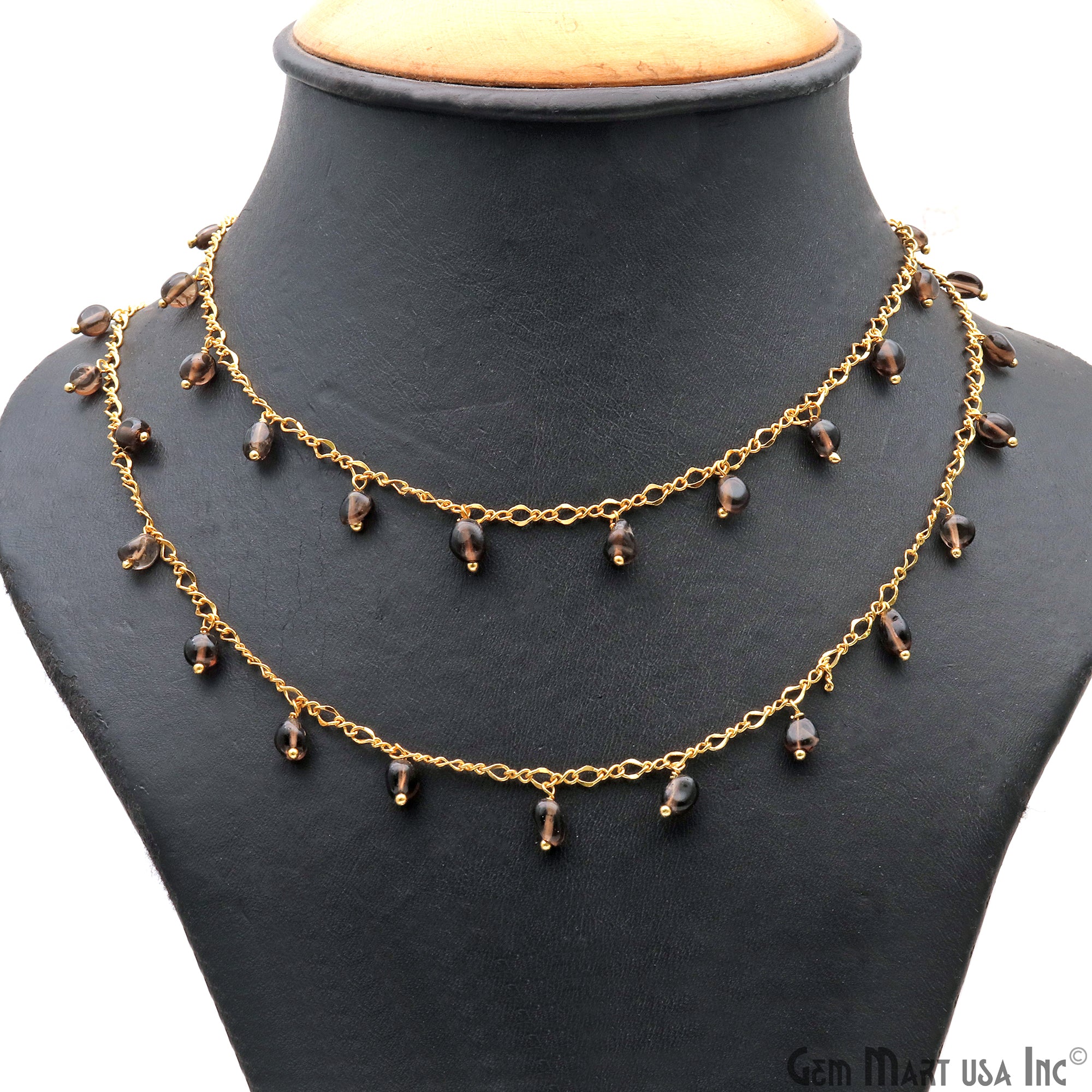 Dark Smoky Topaz Tumble Beads 8x5mm Gold Plated Cluster Dangle Chain
