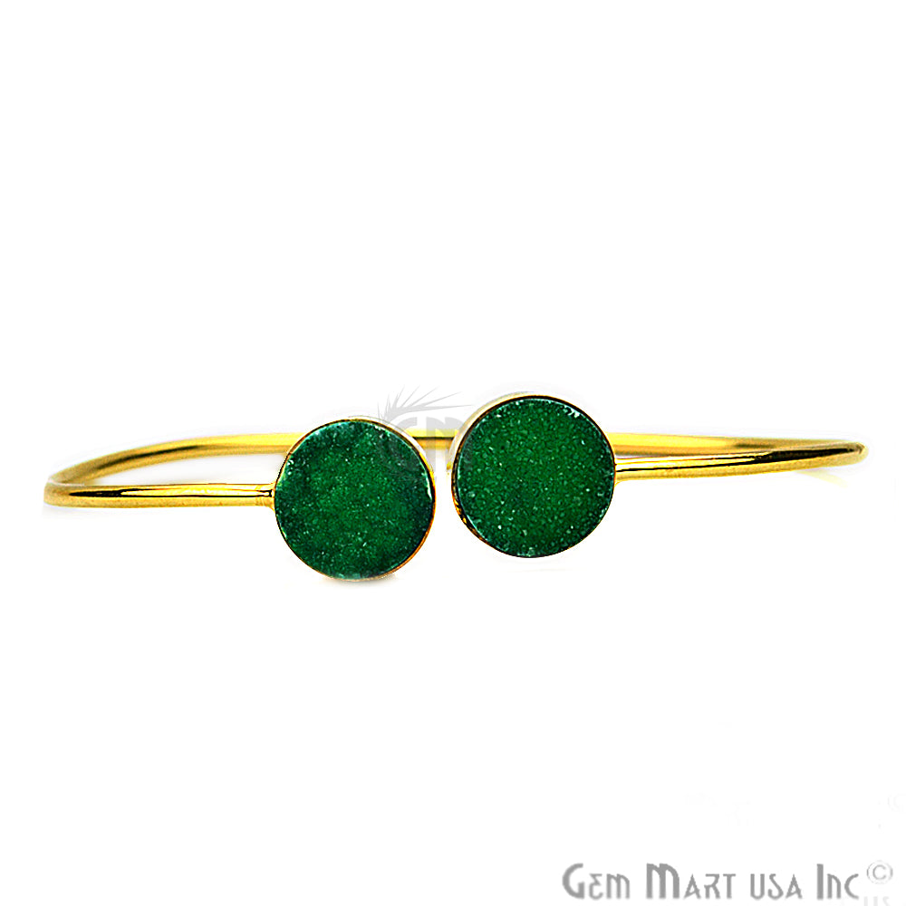 Double Druzy Gemstone Gold Plated Adjustable Bangle Bracelets (Pick Color) - GemMartUSA (744904327215)