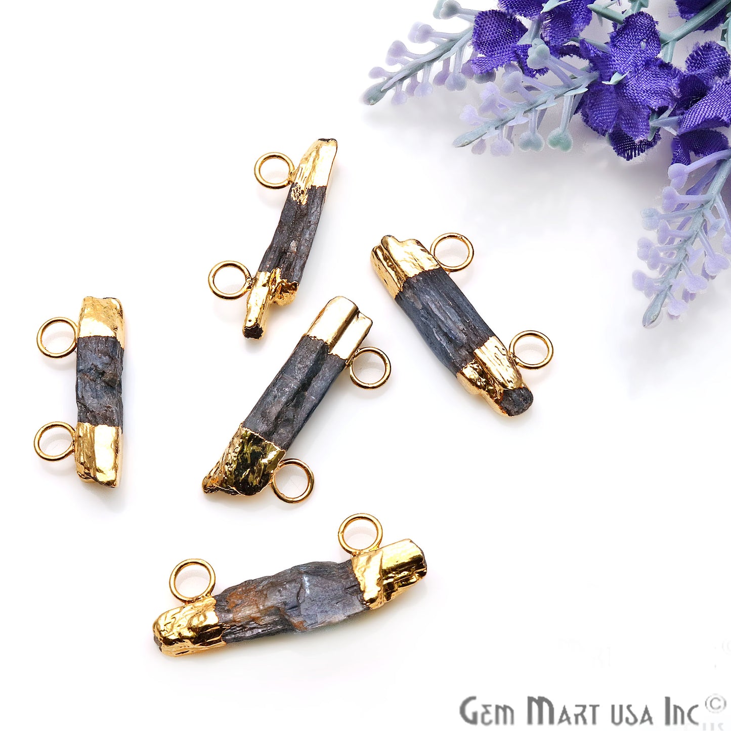 Rough Kyanite 29x12mm Gold Electroplated Double Bail Connector - GemMartUSA