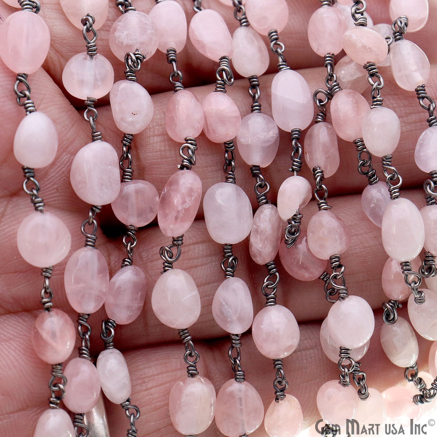 Rose Quartz Tumble Beads 8x5mm Oxidized Gemstone Rosary Chain