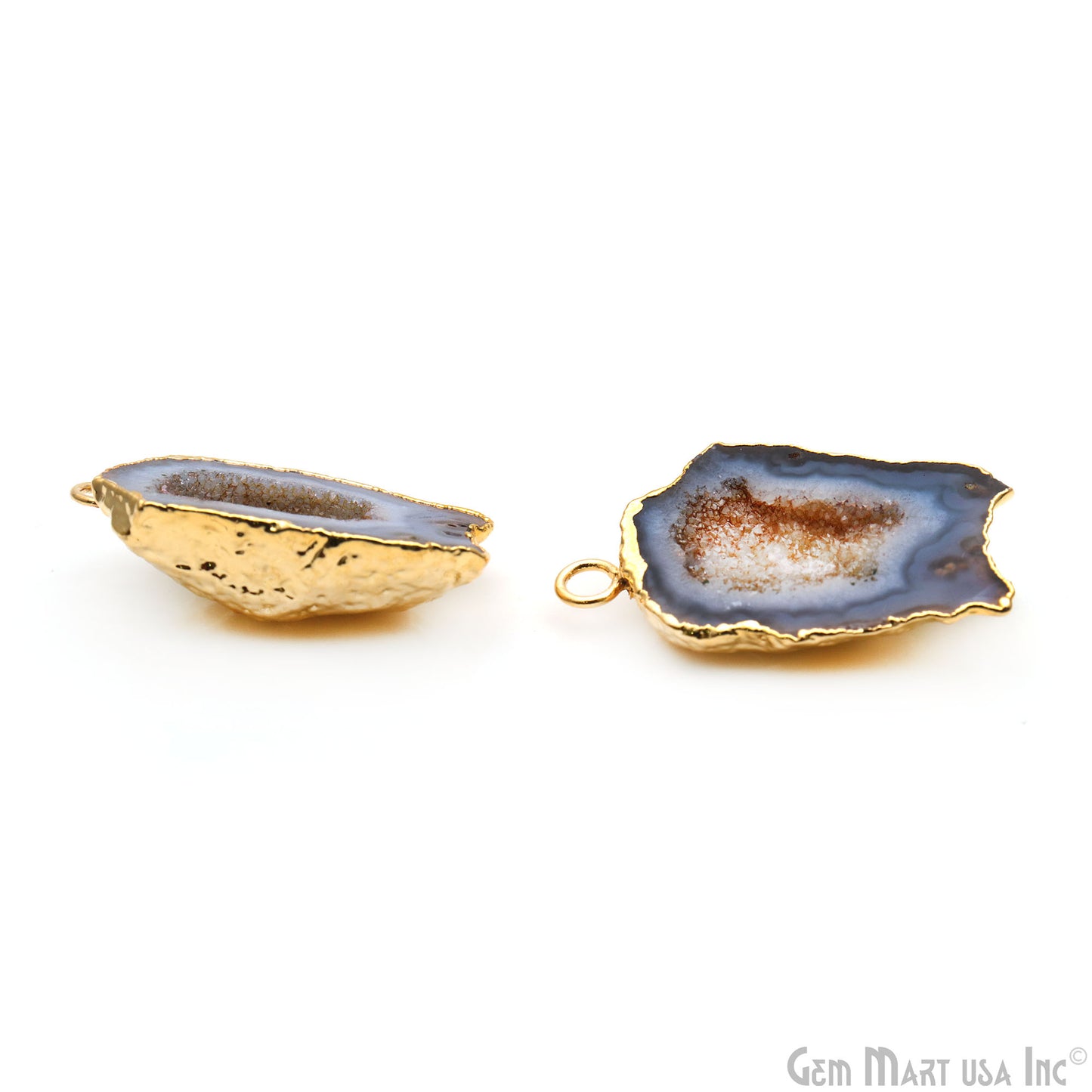 Geode Druzy 32x19mm Organic Gold Electroplated Single Bail Gemstone Earring Connector 1 Pair