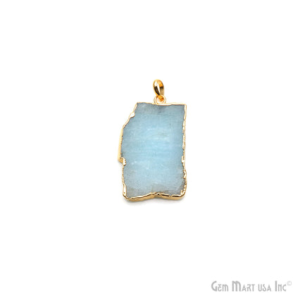 Aquamarine Free Form shape 41x25mm Gold Electroplated Gemstone Single Bail Pendant