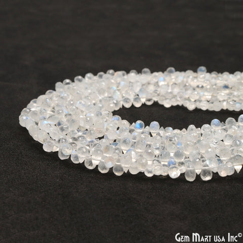 Rainbow Moonstone Drops Beads, 8 Inch Gemstone Strands, Drilled Strung Briolette Beads, Drops Shape, 5x3mm