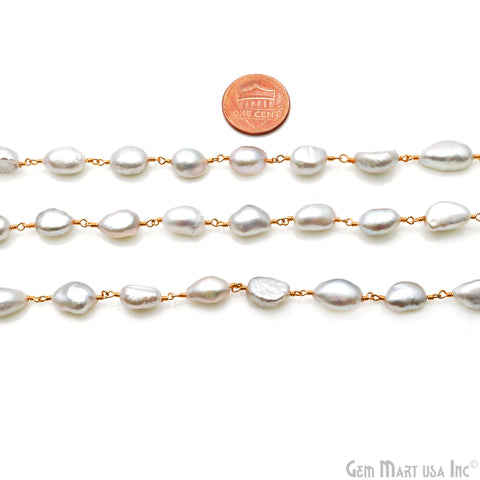 Gray Pearl Free Form Beads 10-15mm Gold Wire Wrapped Rosary Chain