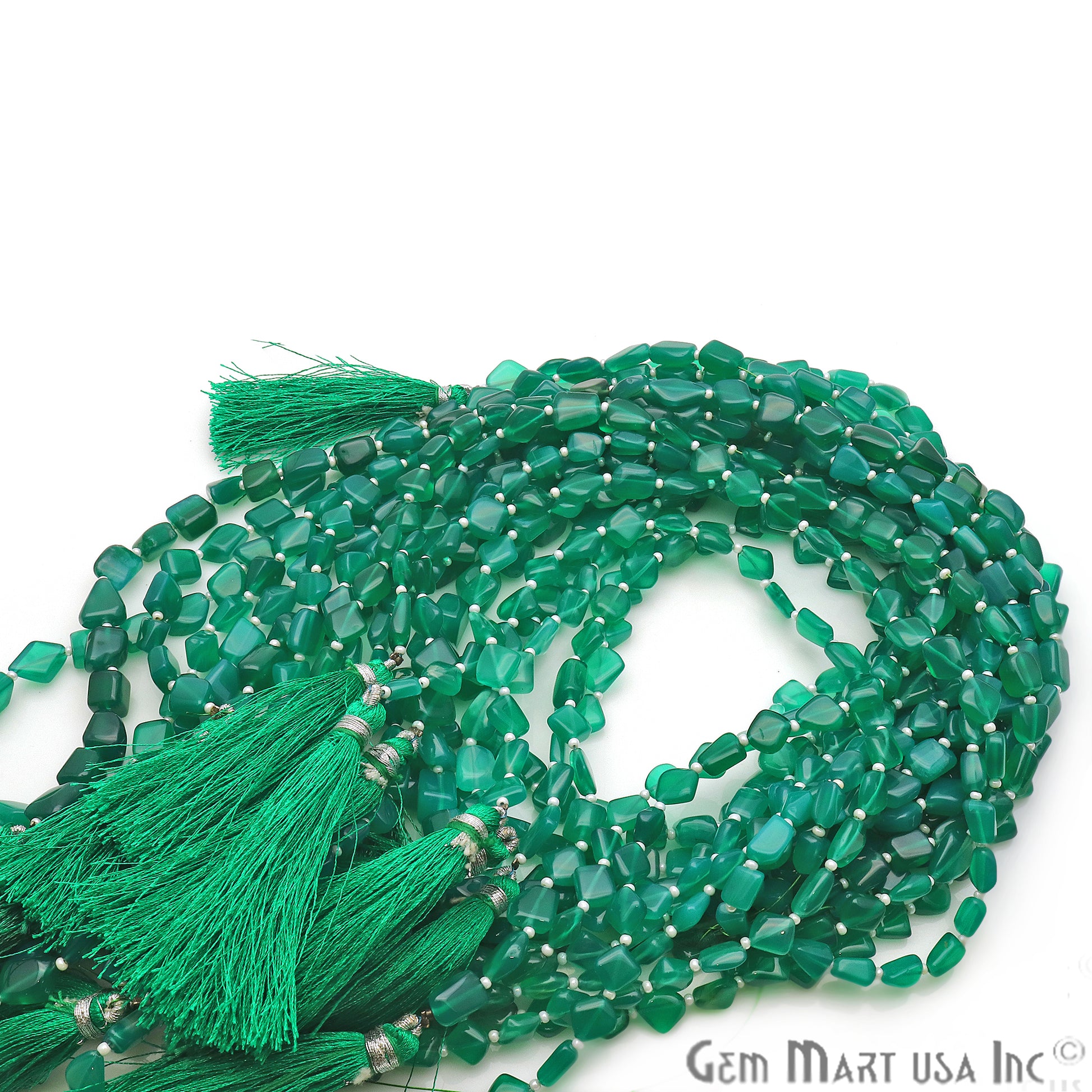 Green Onyx Free Form 9x7mm Tumble Beads Gemstone Strands - GemMartUSA