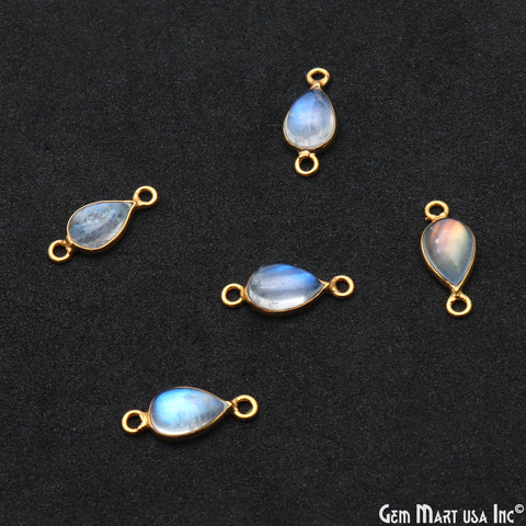 Rainbow Moonstone Cabochon 6x9mm Pears Double Bail Gold Bezel Connector