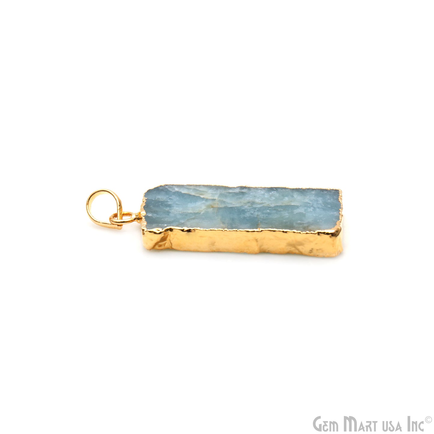 Aquamarine Free Form shape 41x19mm Gold Electroplated Gemstone Single Bail Pendant