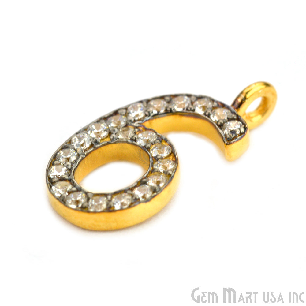 6' Numbering CZ Pave Gold Vermeil Charm for Bracelet & Pendants - GemMartUSA