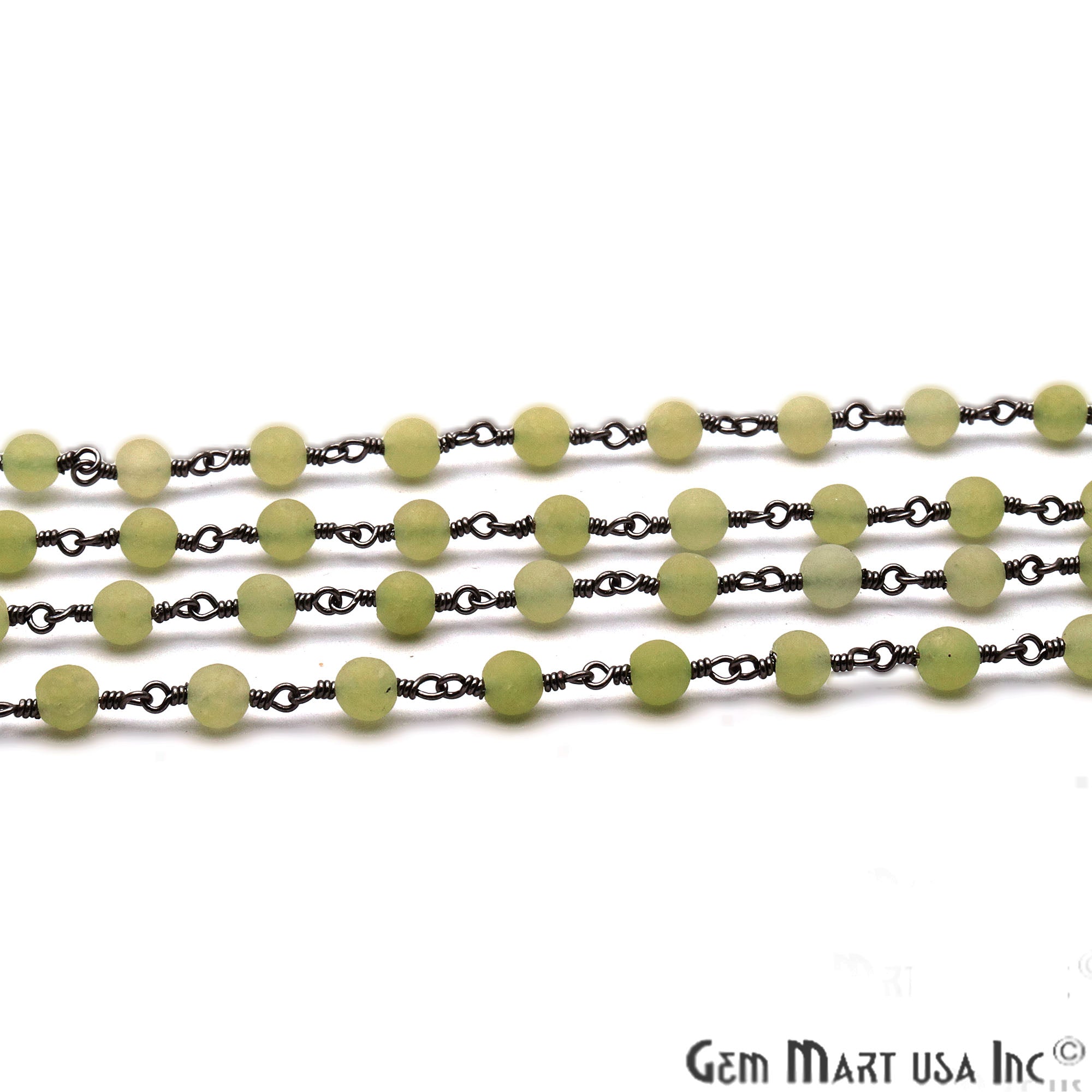 Prehnite 4mm Round Oxidized Wire Wrapped Matte Beads Rosary Chain - GemMartUSA