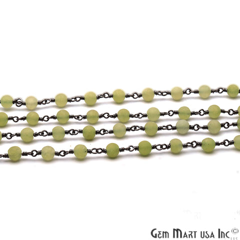 Prehnite 4mm Round Oxidized Wire Wrapped Matte Beads Rosary Chain - GemMartUSA