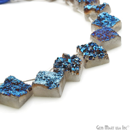 Blue Druzy Square Beads, 8 Inch Gemstone Strands, Drilled Strung Briolette Beads, Square Shape, 10-14mm