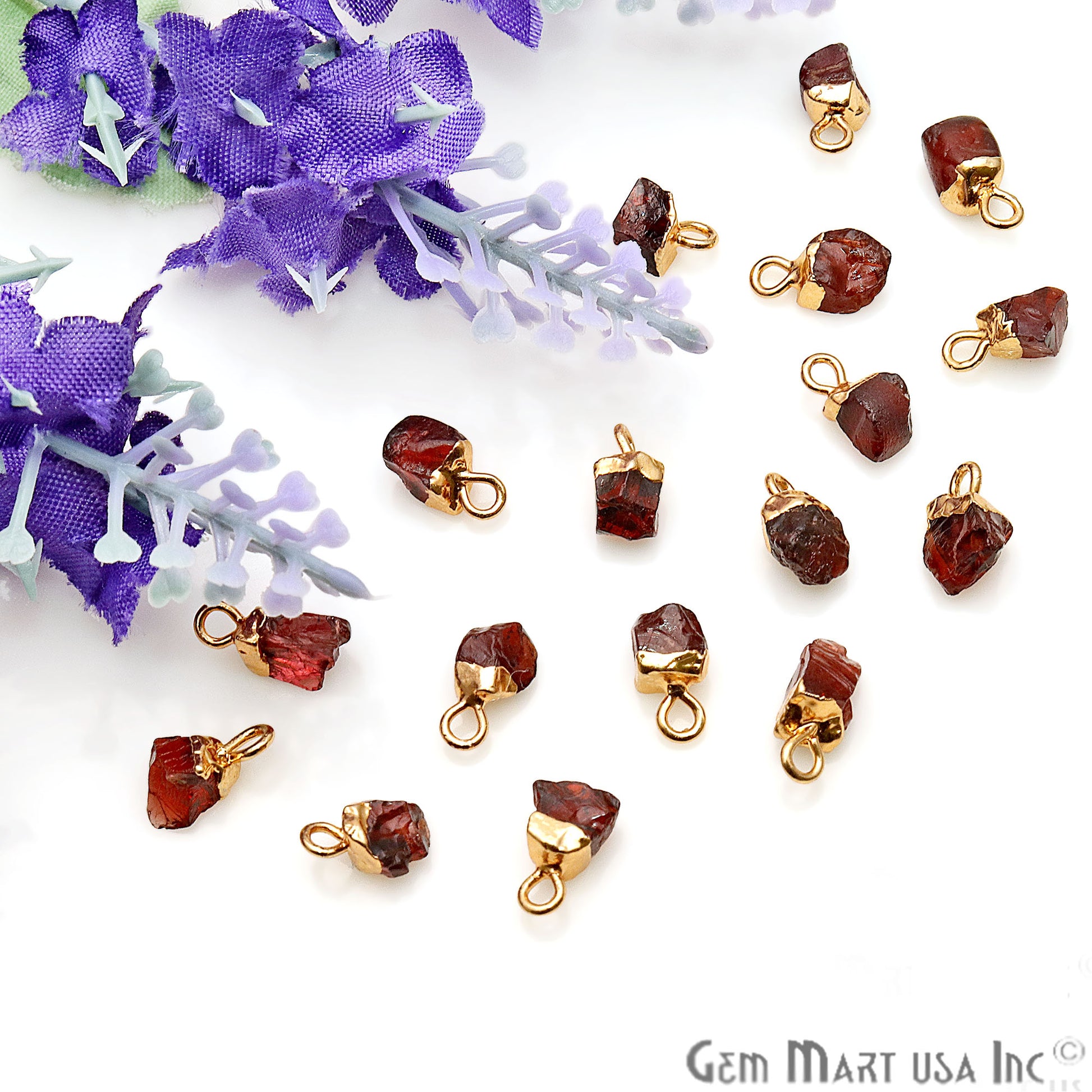 Rough Garnet Gemstone 12x5mm Organic Gold Edged Connector - GemMartUSA