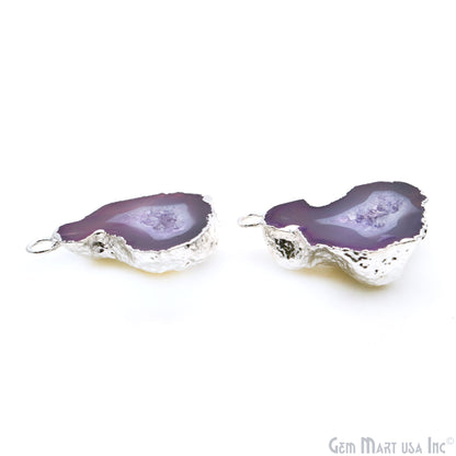 Geode Druzy 24x30mm Organic Silver Electroplated Single Bail Gemstone Earring Connector 1 Pair