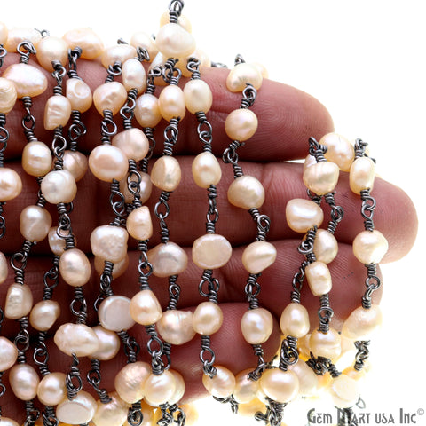 Pink Pearl Free Form Beads 7-8mm Oxidized Gemstone Rosary Chain