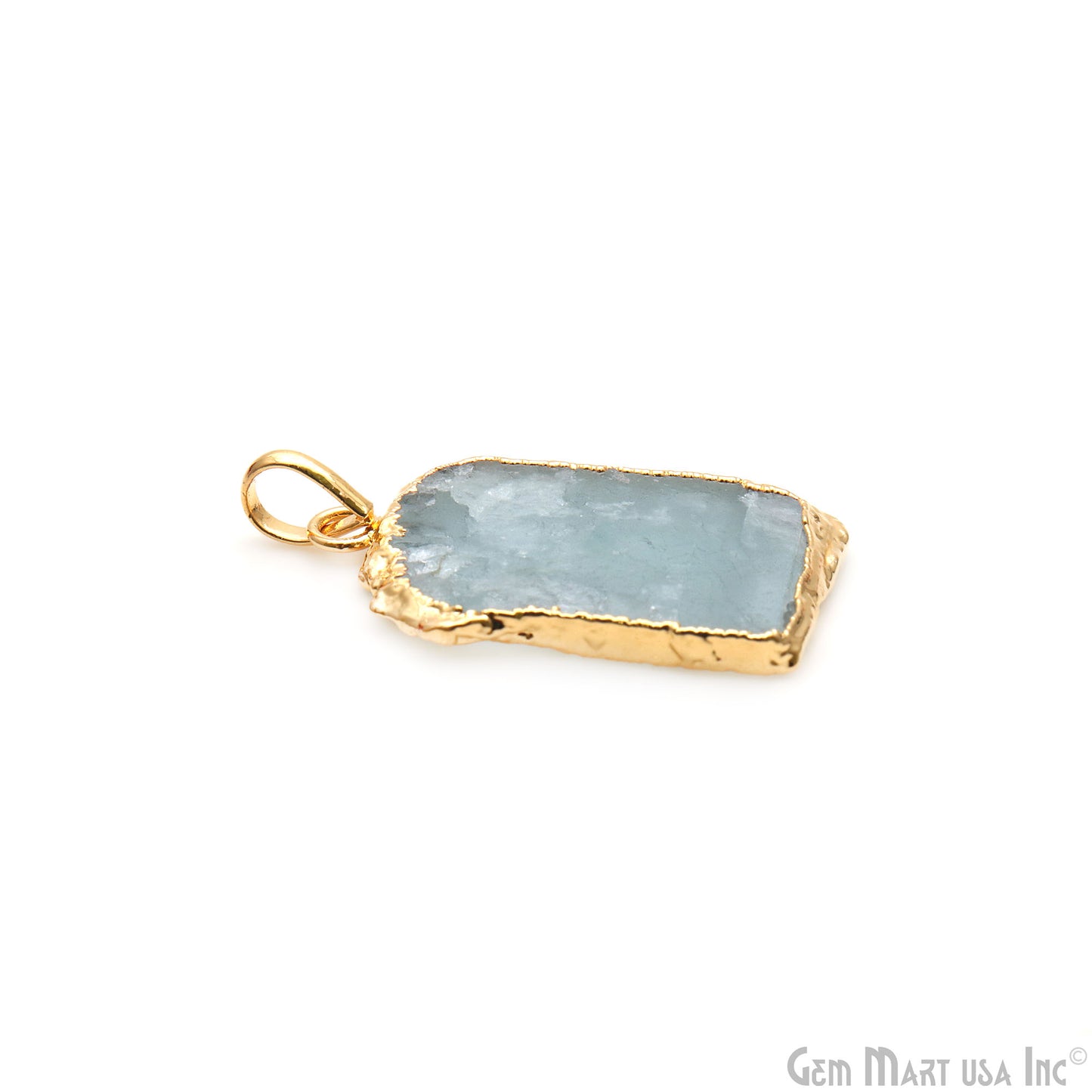 Aquamarine Free Form shape 33x20mm Gold Electroplated Gemstone Single Bail Pendant