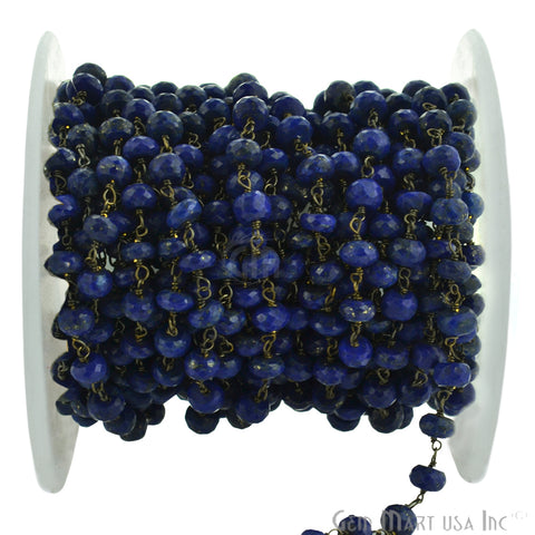 Lapis Beads 5-6mm Oxidized Wire Wrapped Rosary Chain - GemMartUSA