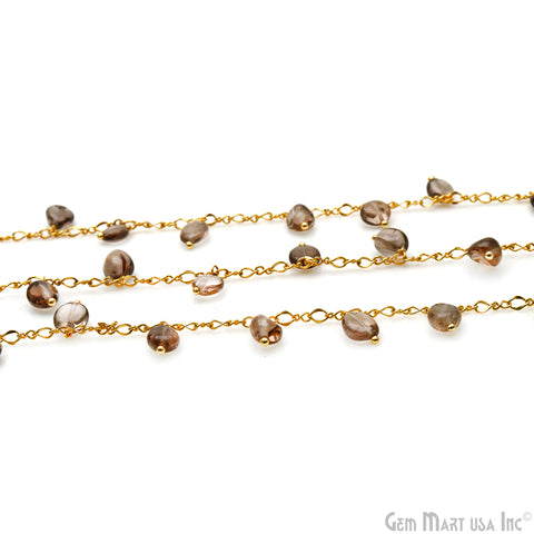 Smoky Topaz Tumble Beads 8x5mm Gold Plated Cluster Dangle Chain