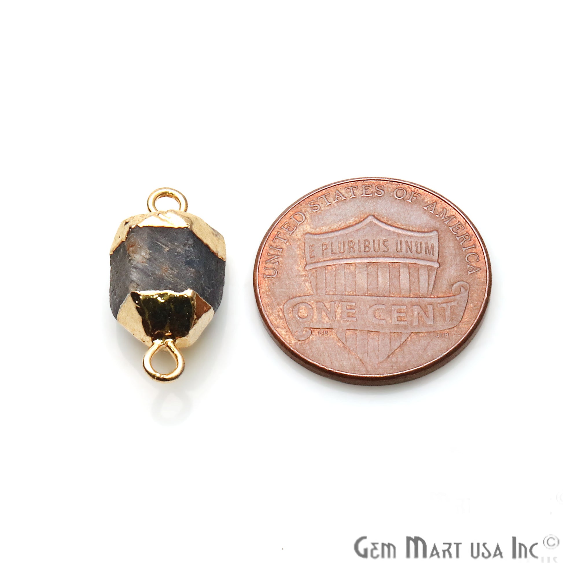 Rough Sapphire Gemstone 15x8mm Gold Edged Double Bail Bracelets Charm Connectors - GemMartUSA