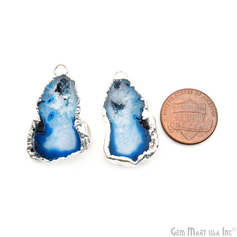 Geode Druzy 33x17mm Organic Silver Electroplated Single Bail Gemstone Earring Connector 1 Pair