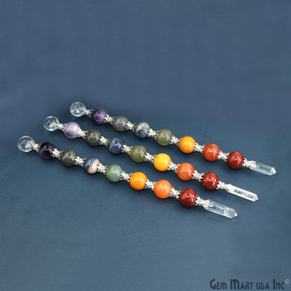 7 Chakra Round Crystal Wand 9-Inch,18mm Tumbled Stones with Crystal Ball for Spiritual Healing, Energy Balancing & Aura Cleansing